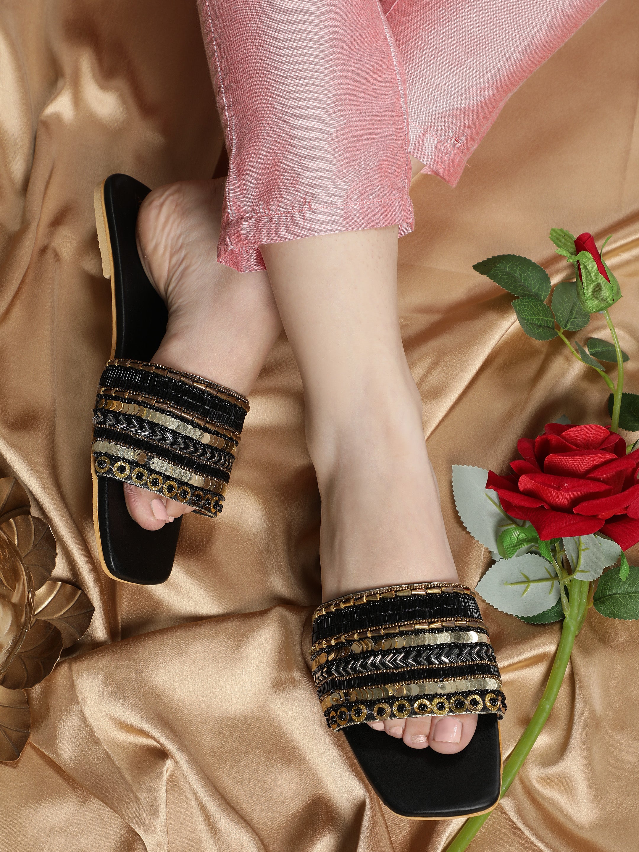 Black  Embellished Sliders