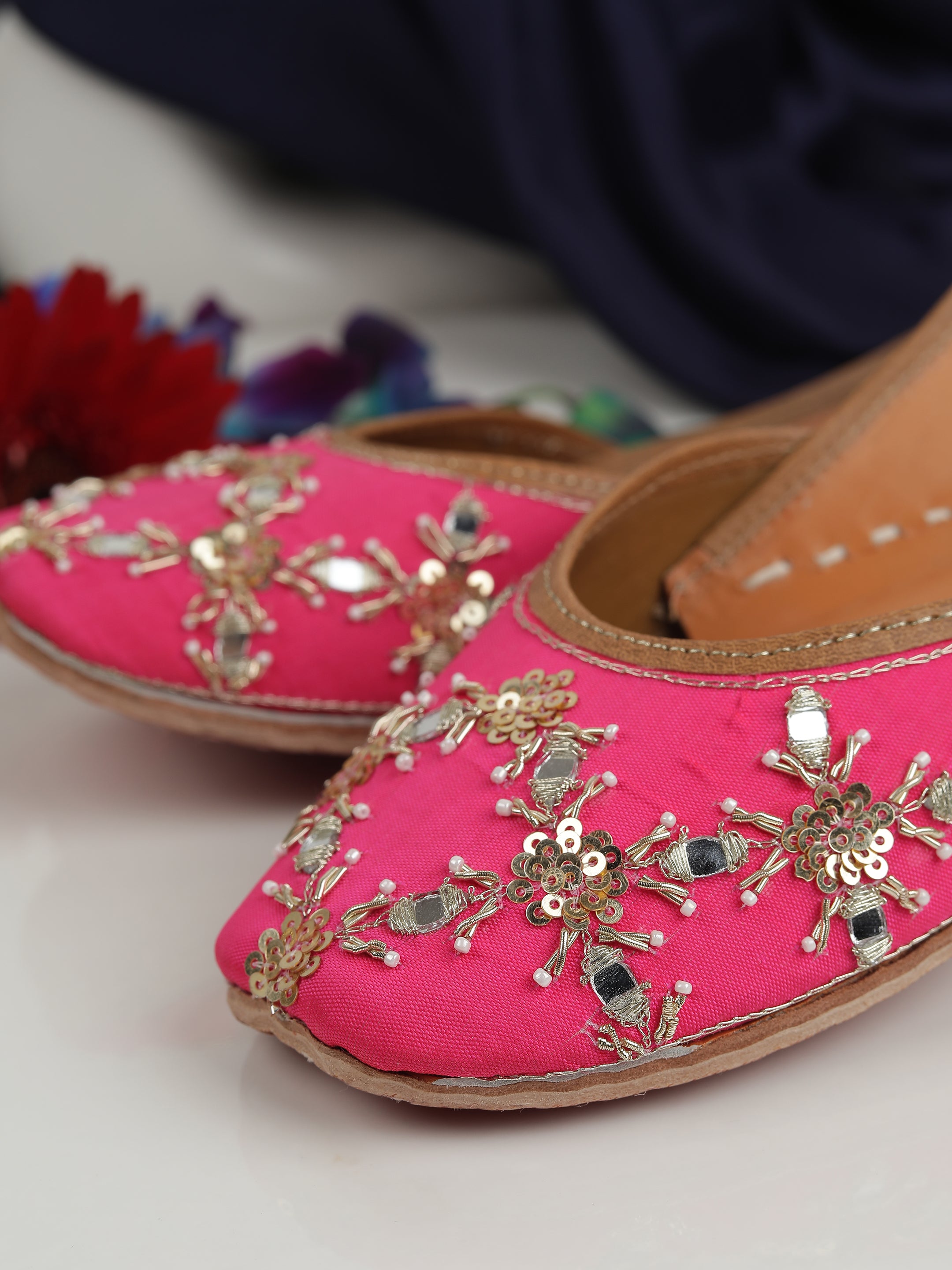 Rubella Pink Embellished Punjabi Juttis