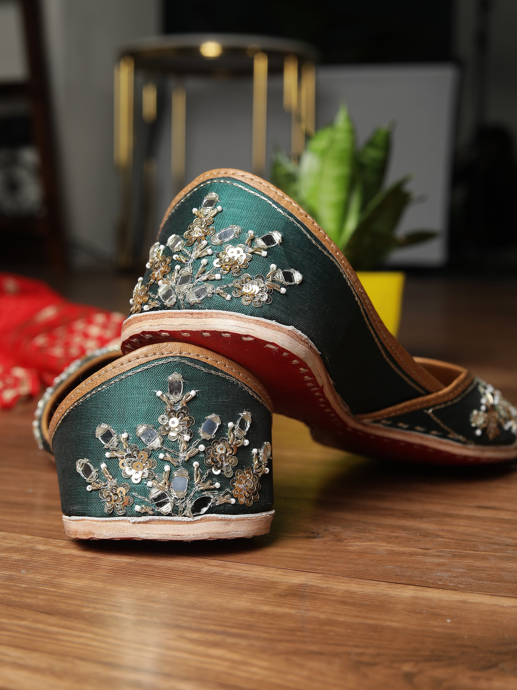 Brushwood Teal Embellished Punjabi Juttis