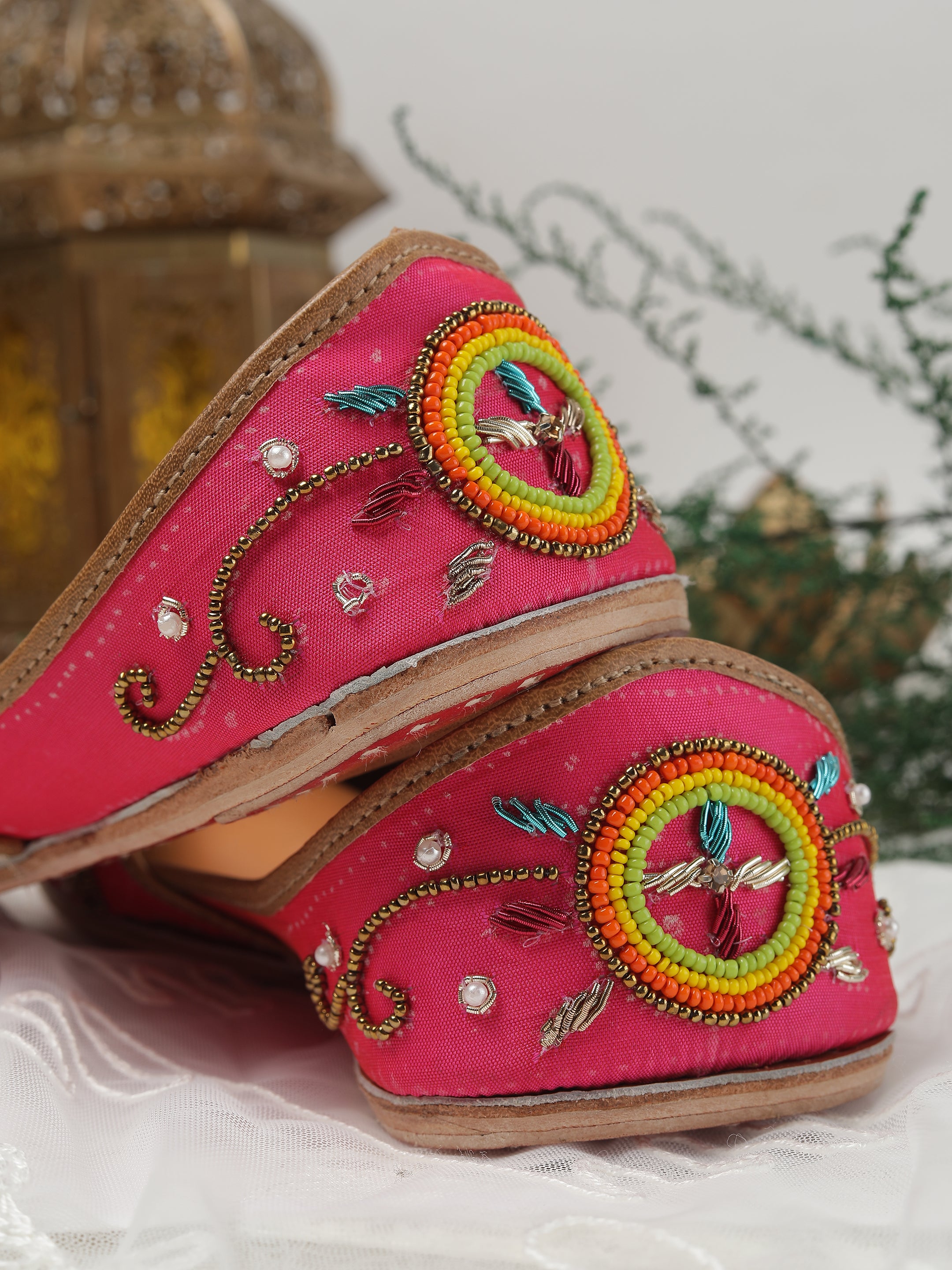 Gulaabo Pink Beaded Punjabi Jutti