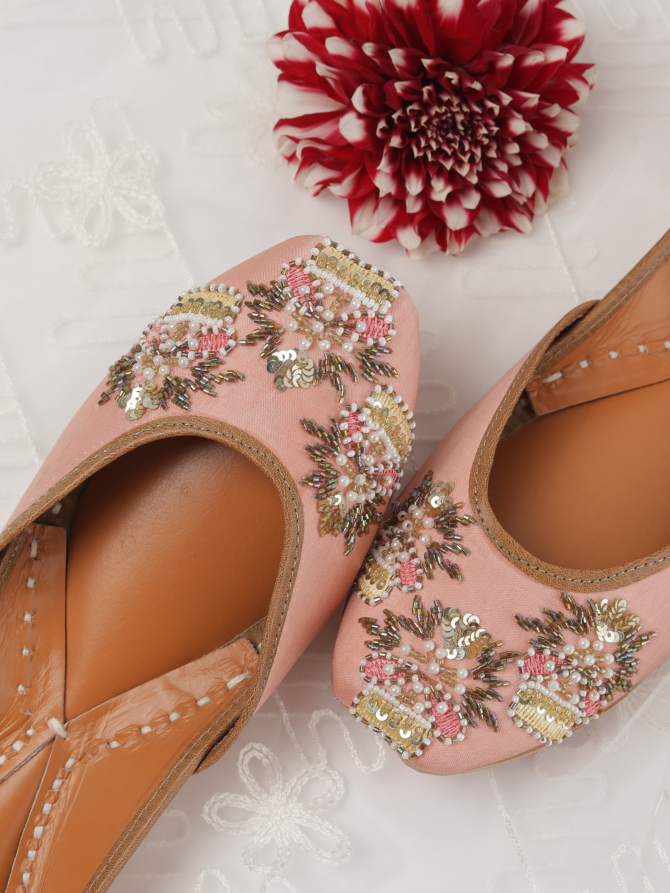 Dazzle Pink Beaded Punjabi Juttis