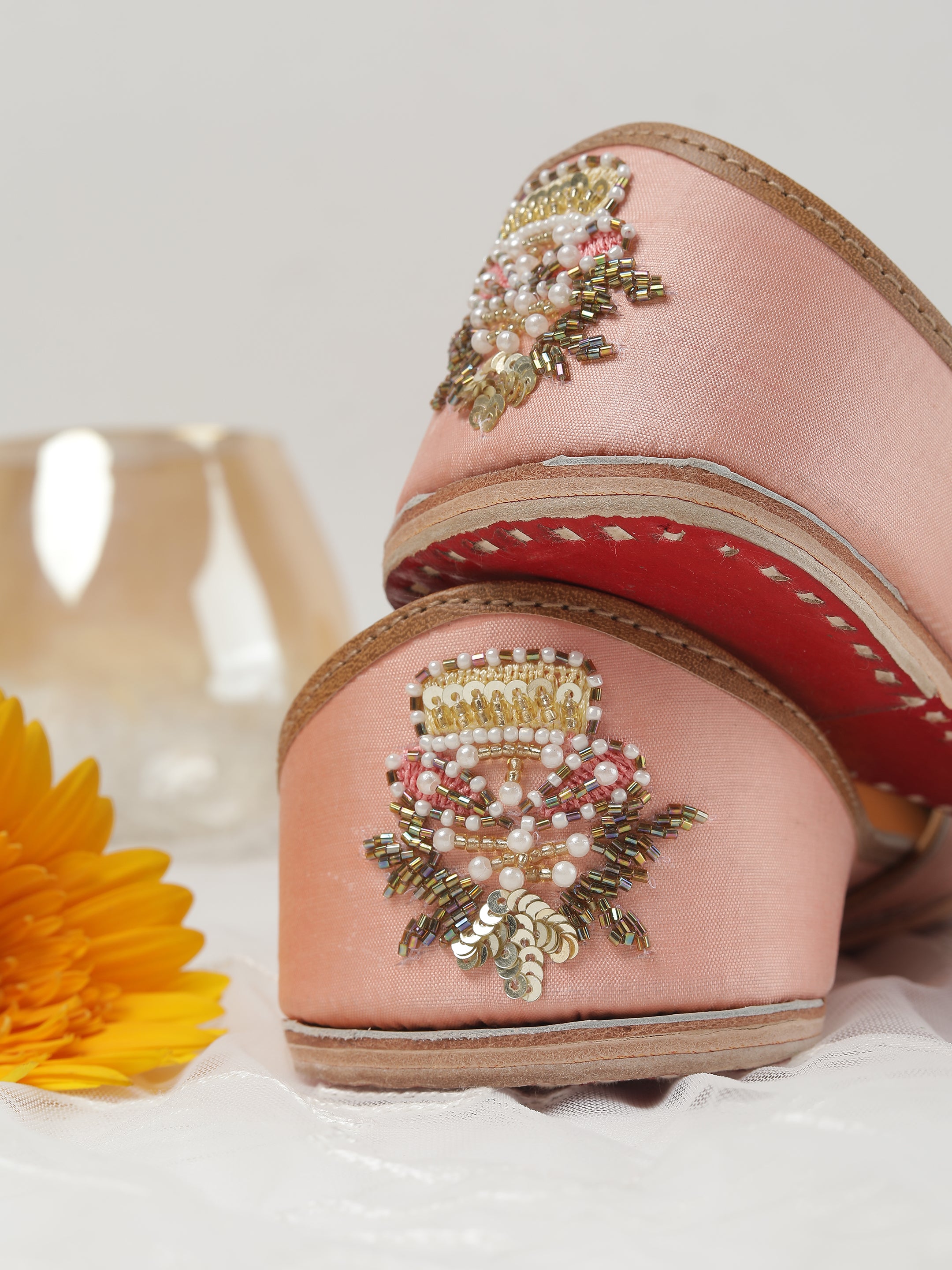 Dazzle Pink Beaded Punjabi Juttis