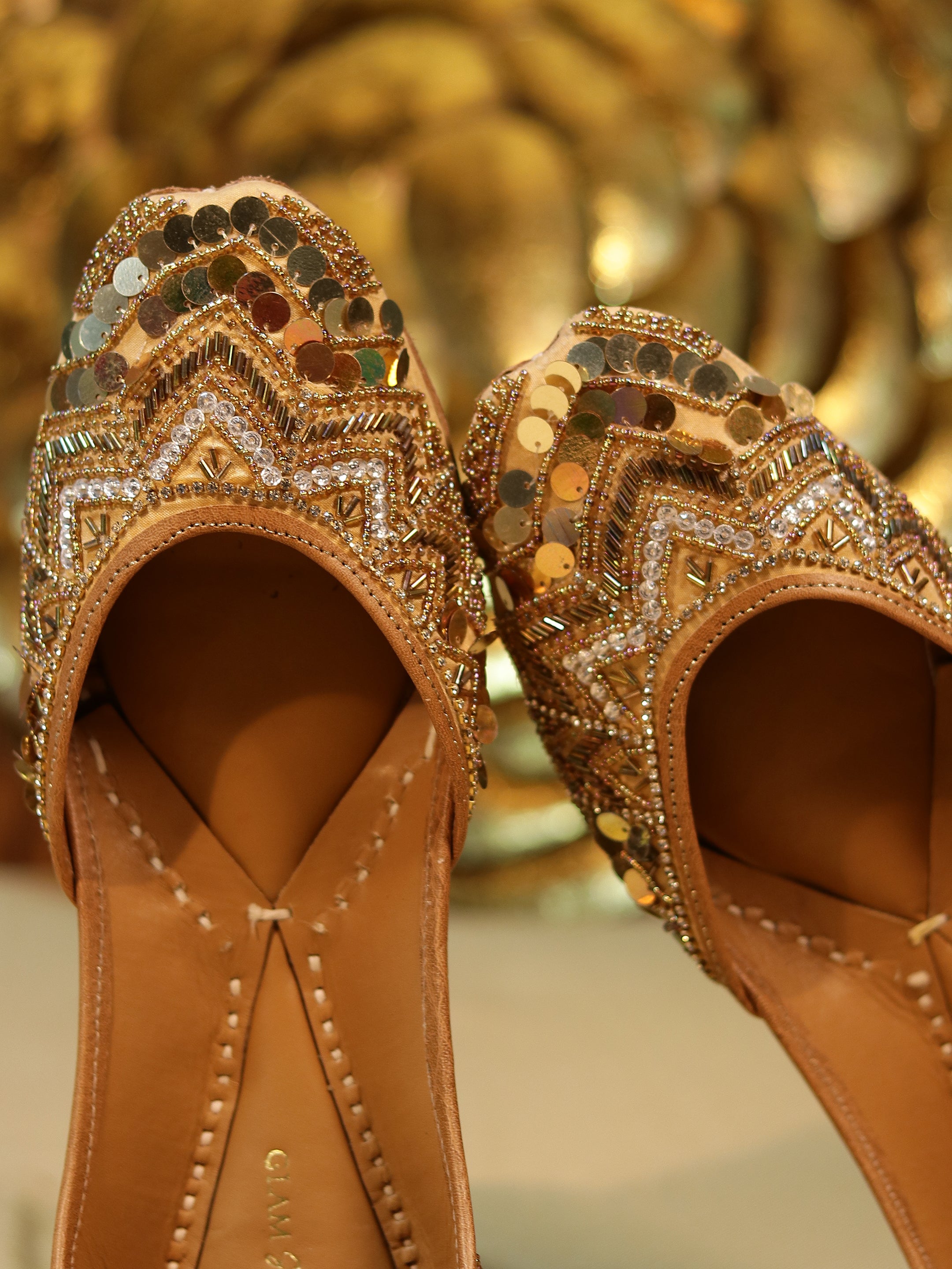 Golden Flavia Embellished Punjabi Juttis