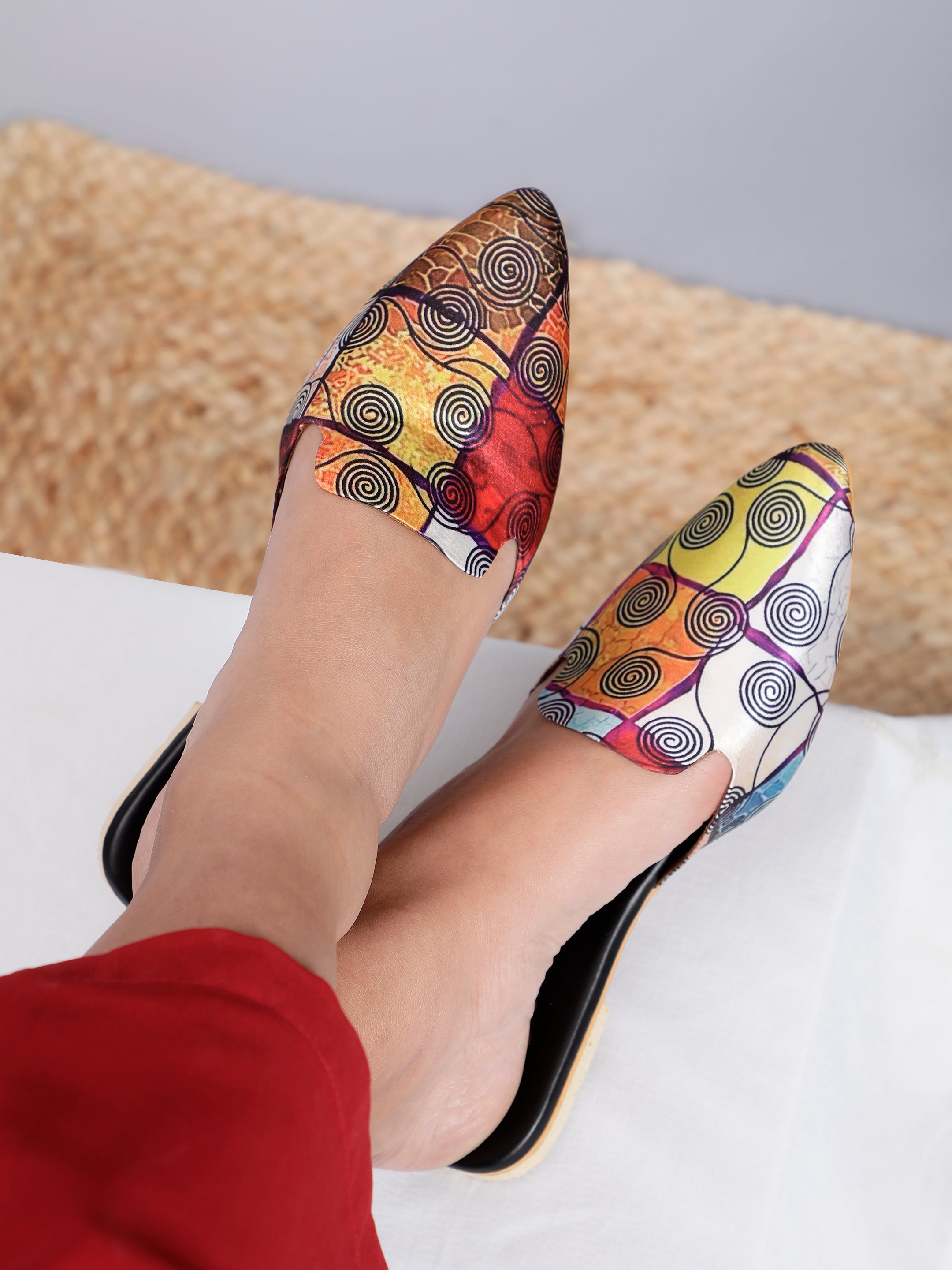 Indie Pop Yellow Abstract Printed Flat Mule