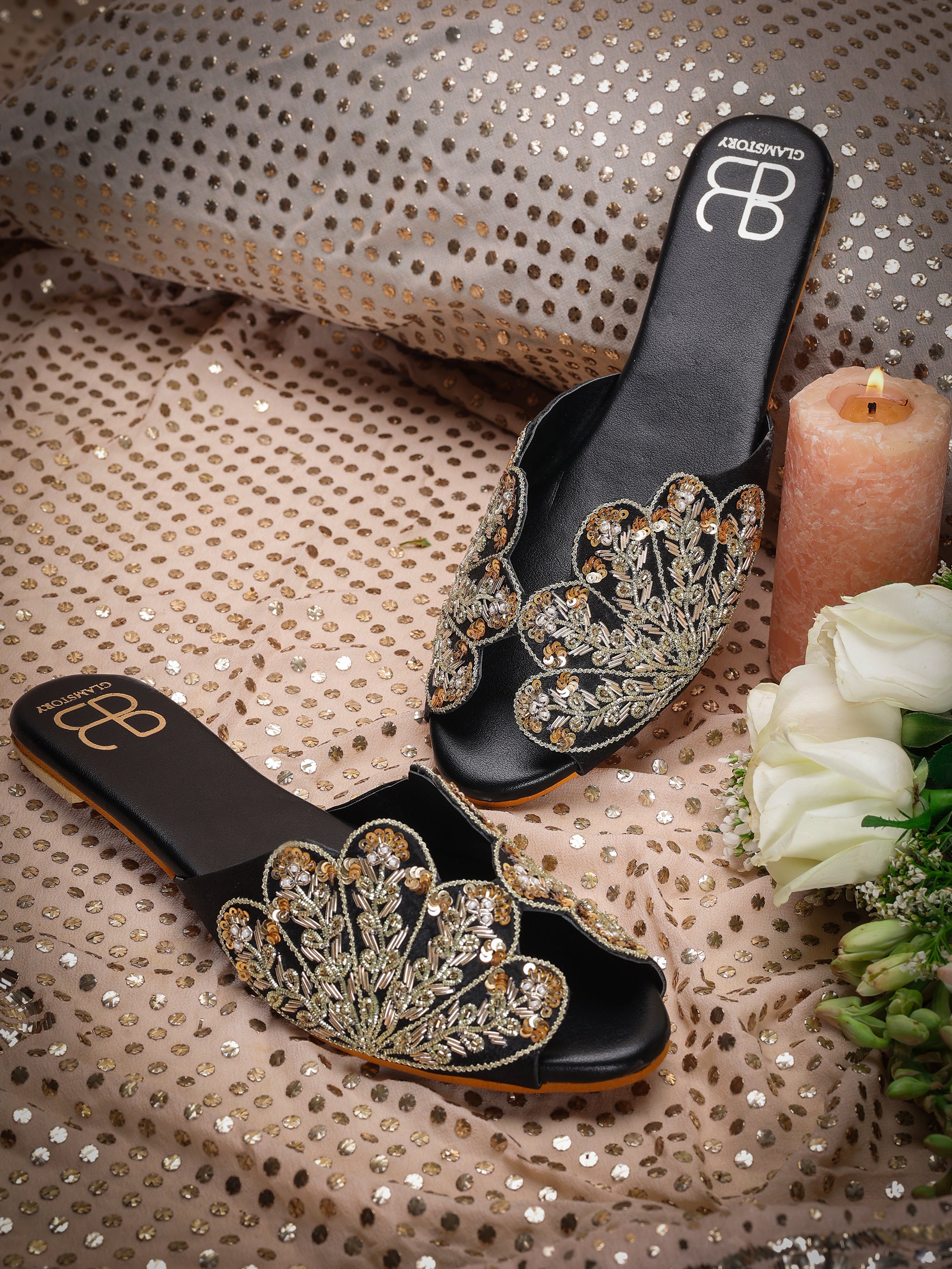 Masakali Black Mules with Zardozi Embroidery