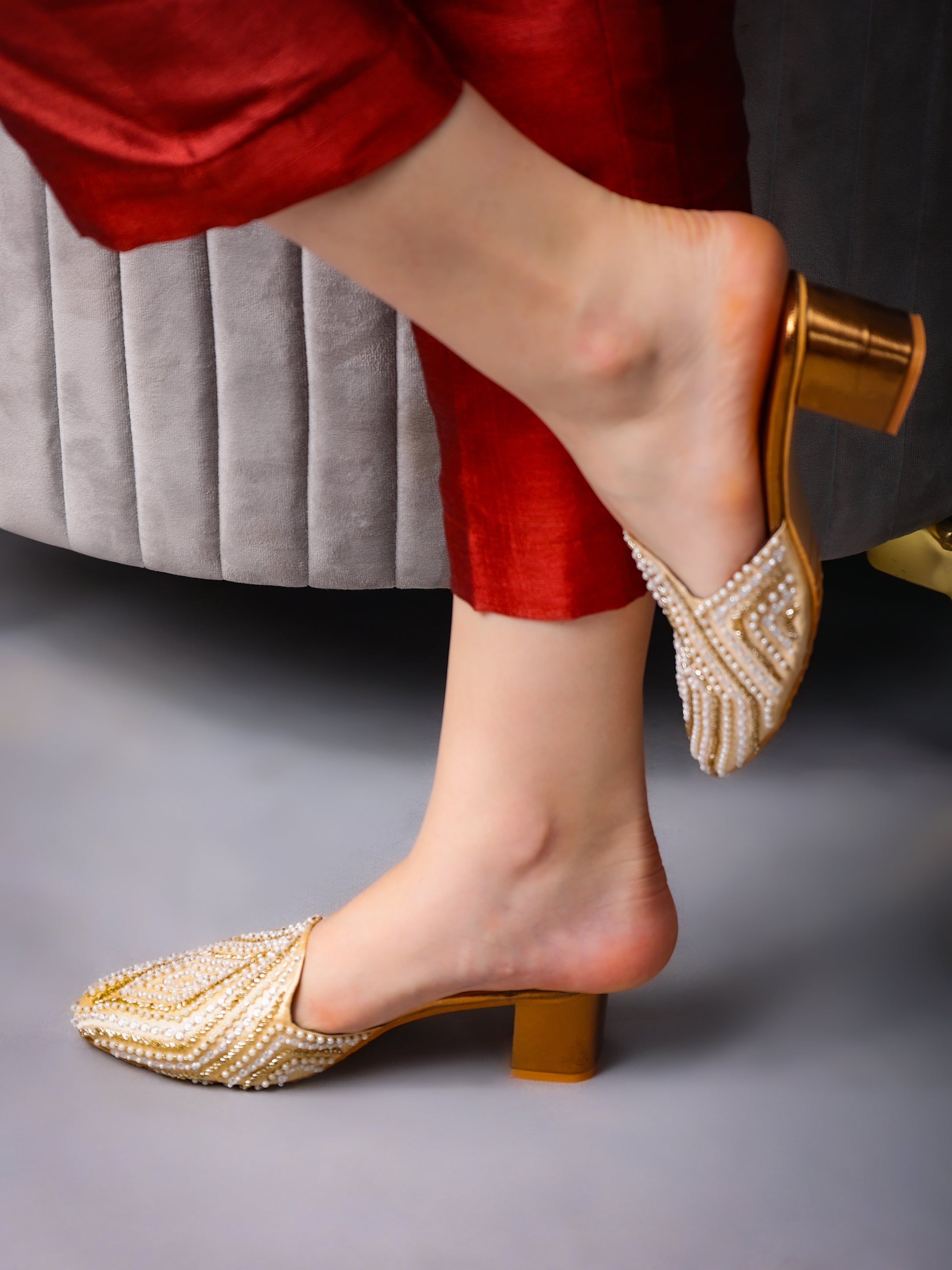 Masakali Edit Pearl Elegance Mules with Moti Work Heel