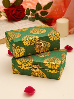 Silk Green Traditional Gift Box (pack of 2) Makeup and Jewellery Vanity Box