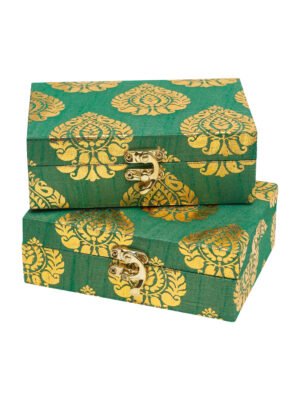 Silk Green Traditional Gift Box (pack of 2) Makeup and Jewellery Vanity Box