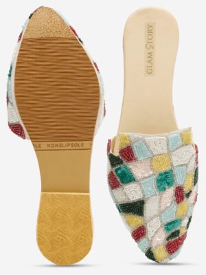 Handcrafted Multicoloured Embellished Mules for Women