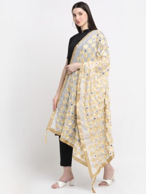 Poly Chiffon Embroidered Beige Dupatta for Women