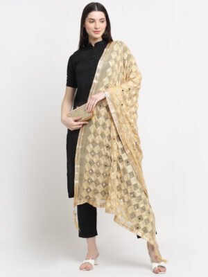 Poly Chiffon Embroidered Gold Dupatta for Women