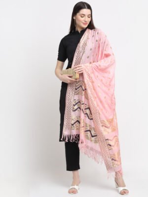 Silk Woven Print Pink Dupatta for Women