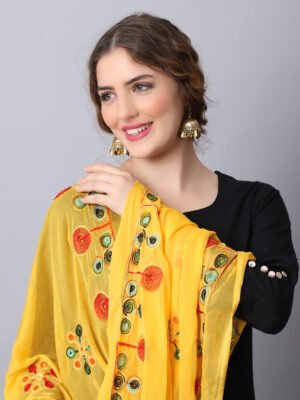 Yellow Nazamin Embroidery Dupatta for Womens