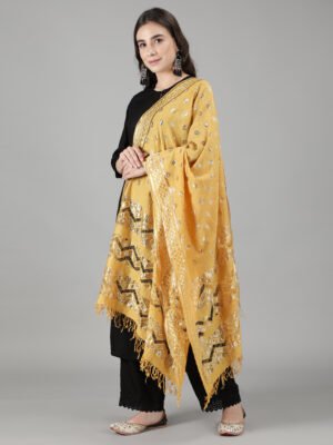 Jacquard Woven Yellow Dupatta for Women