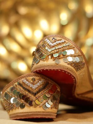Golden Flavia Moti Wedding Embellished Designer Punjabi Juttis for Women