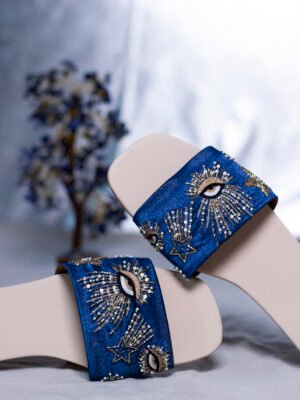 MIRA Handcrafted Thread work Blue Eye Smart Casual Sliders/Flats for Women